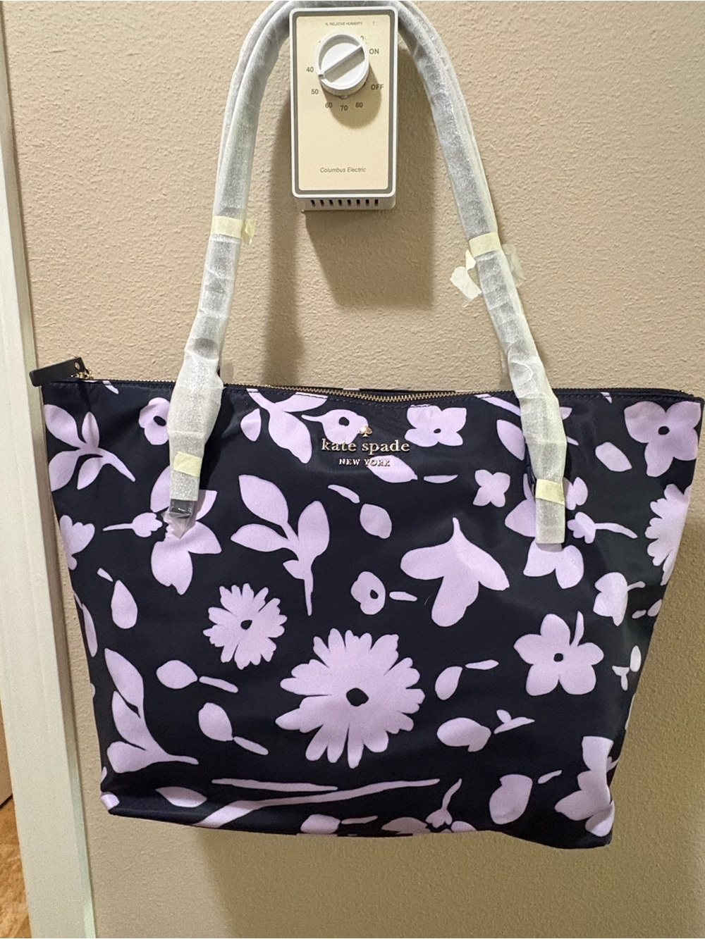 Kate Spade Maya Tote Parisian Navy with Lavender Floral Print